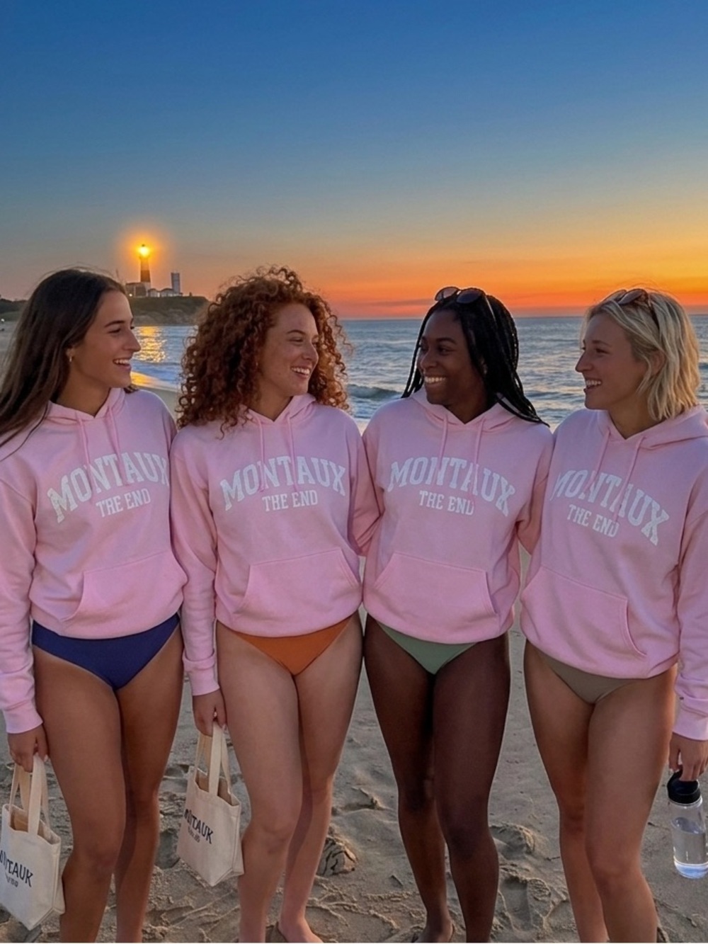 Gildan Pink "MONTAUK THE END" Pullover Hoodie size medium